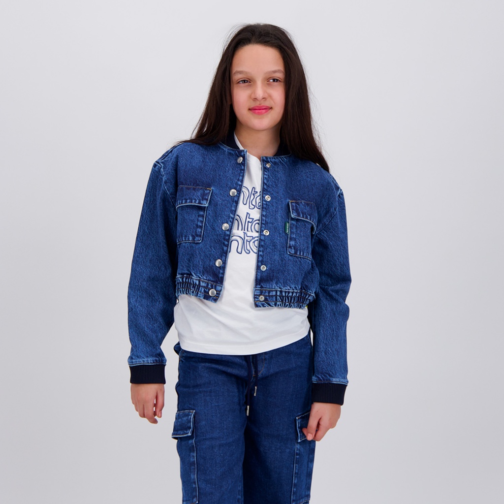 Workwear cropped jacket fille en jeans avec piping