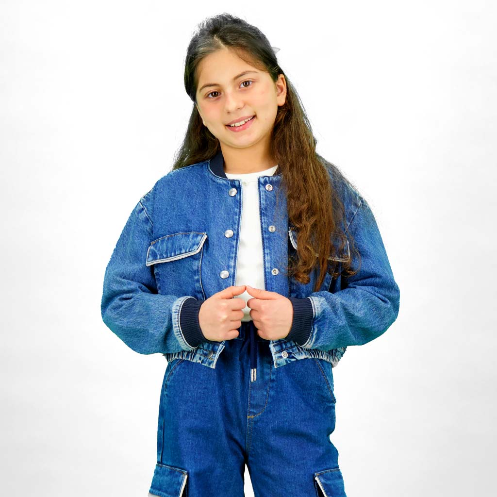 Workwear cropped jacket fille en jeans avec piping