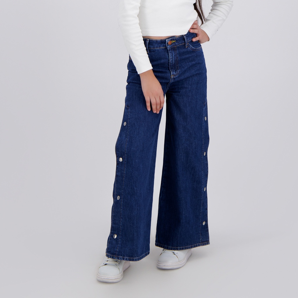 Wide leg fille avec boutons pression en jeans