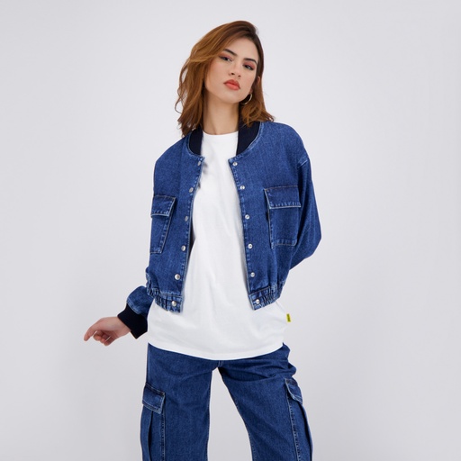 [01-010-10-067-K419-L/XL] Workwear cropped jacket femme en jeans - WARD (L/XL)