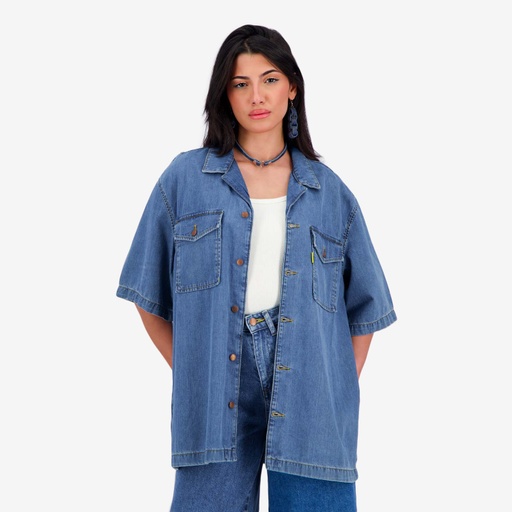 [01-010-09-070-K419-L] Chemise femme manches courtes en jeans - SHOKRIA (L)