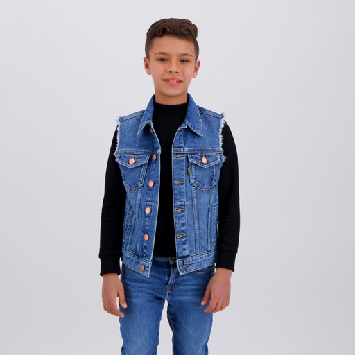 [01-010-10-077-K419-10-12A] Regular jacket garçon sans manches en jeans (10/12 A)
