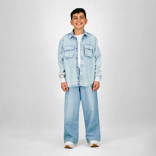 [01-010-09-074-K412-10-12A] Chemise workwear garçon en jeans (Jeans Bleu Clair, 10/12 A)