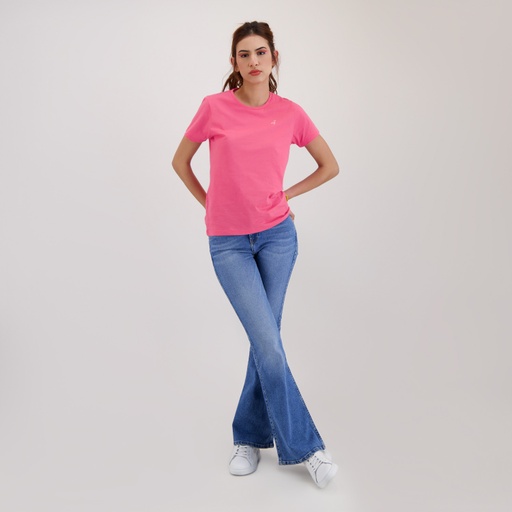 [05-010-02-575-K043-L] T-shirt femme manches courtes avec broderie (Rose, L)