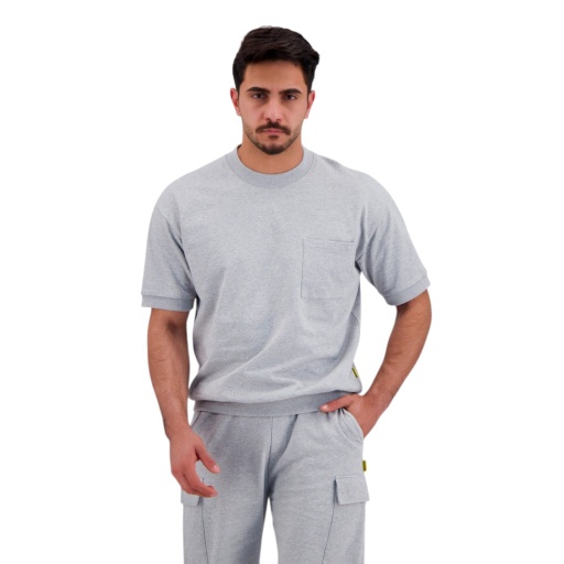 [05-010-36-147-K025-L] Sweat homme manches courtes avec poche plaquée (Gris Chiné, L)