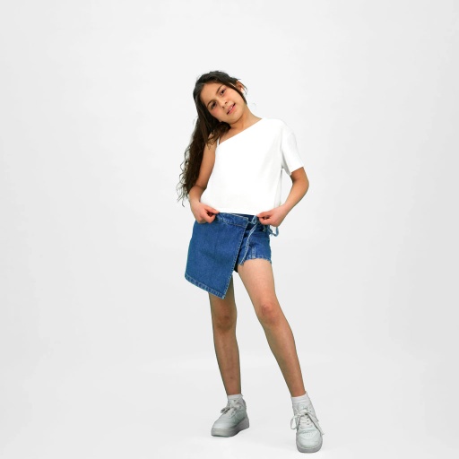 [05-010-02-599-K000-10/12A] T-shirt fille manche dénudée avec broderie (Blanc, 10/12A)