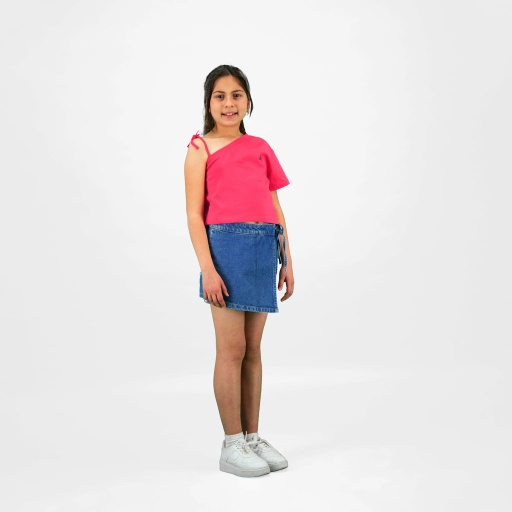 [05-010-02-599-K149-10/12A] T-shirt fille manche dénudée avec broderie (Rose Fushia, 10/12A)