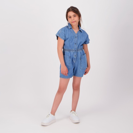[01-010-77-009-K419-10-12A] Combi-short fluide fille en jeans (10/12 A)