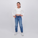 T-shirt crop fille manches longues avec broderie