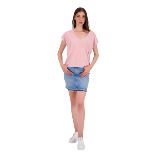 [05-010-02-606-K735-L] T-shirt femme manches courtes col V (Rose Poudré, L)