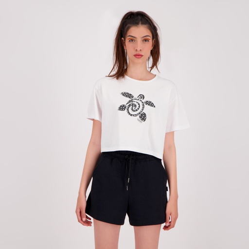 T-shirt crop femme manches courtes TORTUE DE MER ET PERLE