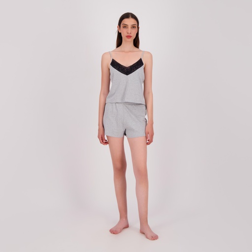 [05-010-70-012-K025-L] Ensemble femme bretelle et short avec dentelle fine (Gris Chiné, L)