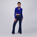 T-shirt crop côtelé femme manches longues avec détail cut out