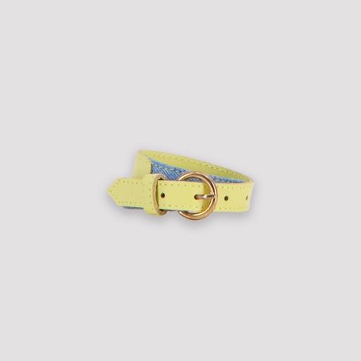 [01-010-131-001-K930-U] Bracelet unisexe en cuir et denim (Jeans Bleu Clair &amp; Cuir Jaune Pastel)