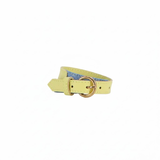 [01-010-131-001-K930-U] Bracelet unisexe en cuir et denim (Jeans Bleu Clair &amp; Cuir Jaune Pastel)