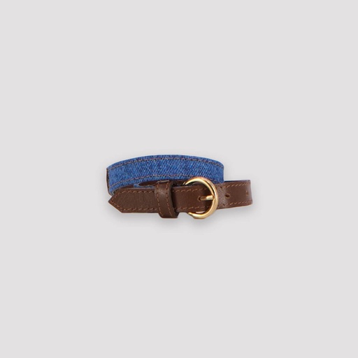 [01-010-131-001-K934-U] Bracelet unisexe en cuir et denim (Jeans Bleu Moyen &amp; Cuir Marron)