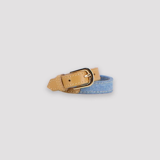 [01-010-131-001-K935-U] Bracelet unisexe en cuir et denim (Jeans Bleu Clair &amp; Cuir Camel)