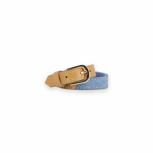 [01-010-131-001-K935-U] Bracelet unisexe en cuir et denim (Jeans Bleu Clair &amp; Cuir Camel)