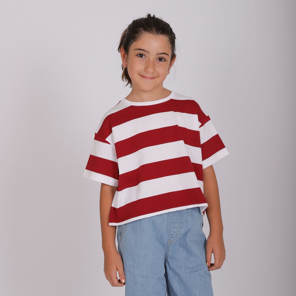 T-shirt sur taille rayé fille manches courtes