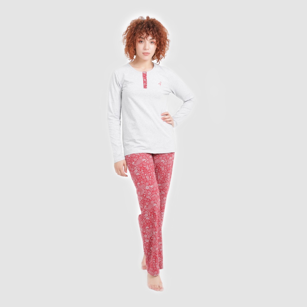 Pyjama femme manches longues avec patte boutonnée