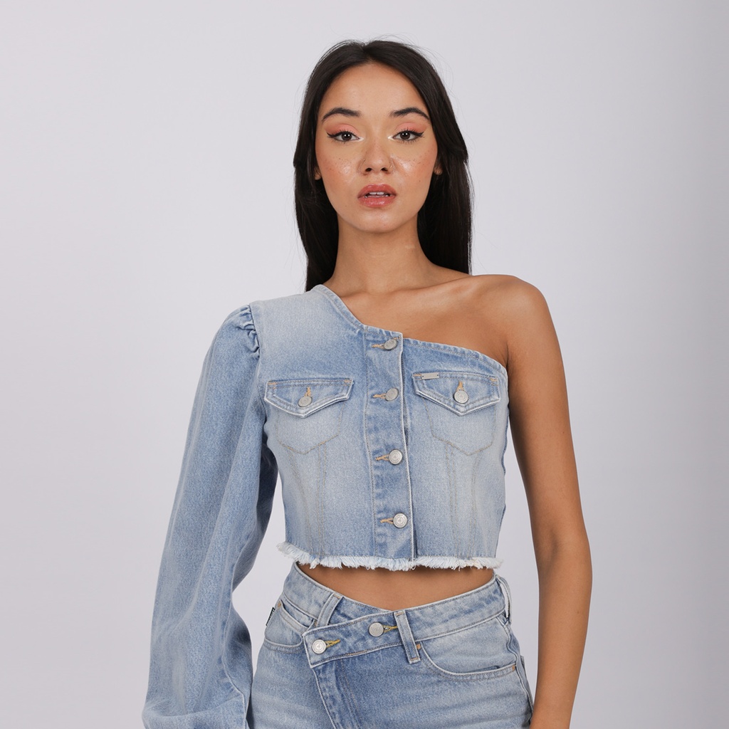 Top femme asymétrique en jeans - TAHIYA