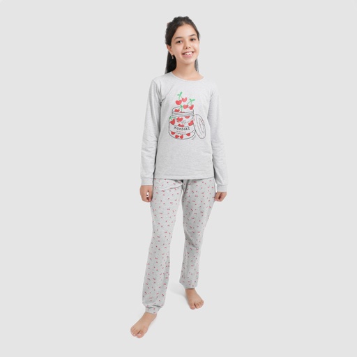 [05-010-16-232-K868-10/12A] Pyjama fille manches longues POT CERISES (Noir &amp; Noir Imp Coeur, 10/12A)
