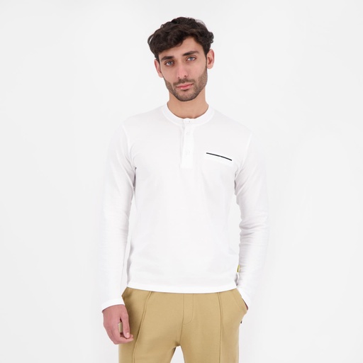 T-shirt homme manches longues col tunisien  et poche passepoilée