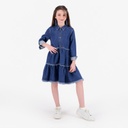 Robe chemise fille avec fleurs a volants en jeans