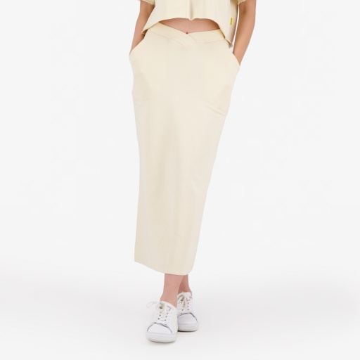 [05-010-21-016-K005-L] Jupe midi femme avec bande à la taille croisée (Beige, L)