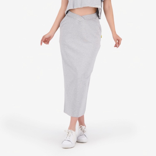 [05-010-21-016-K025-L] Jupe midi femme avec bande à la taille croisée (Gris Chiné, L)