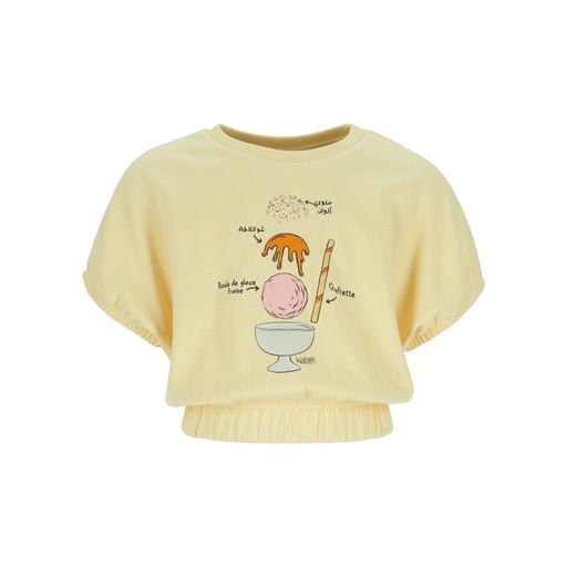 [05-010-36-206-K033-10/12A] Sweat crop fille manches courtes avec détail elastique Boule De Glâce (10/12A)