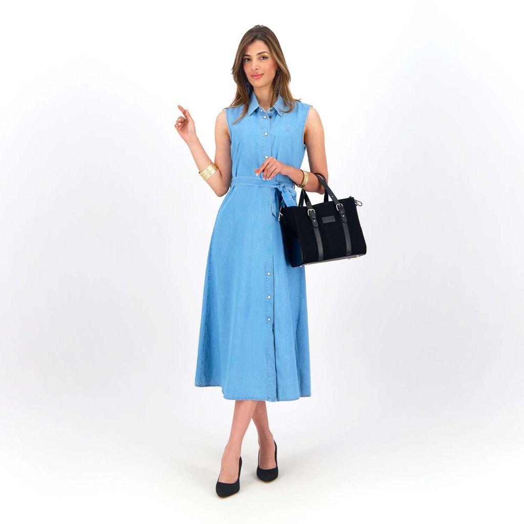 Robe chemise fluide femme sans manche en jeans- CYLINE