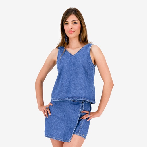 Top femme avec noeud sur le dos en jeans-TOUBA