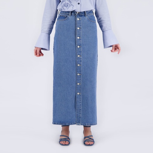 Jupe maxi femme boutonnée en jeans  - MAYAR