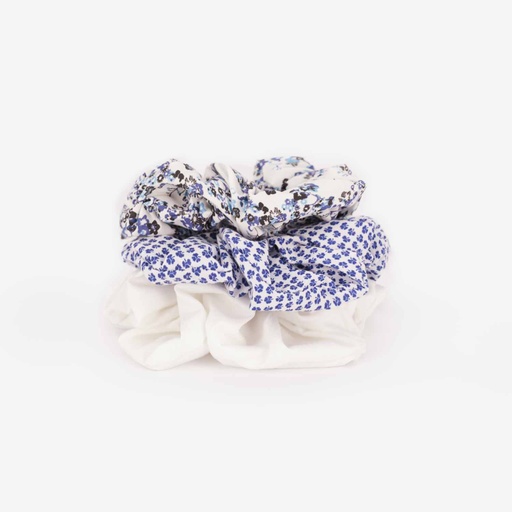 [01-010-112-001-K976] Lots de scrunchies cheveux femme (Blanc Imprimé petit fleur &amp; Blanc Imprimé Fleur &amp; Blanc)