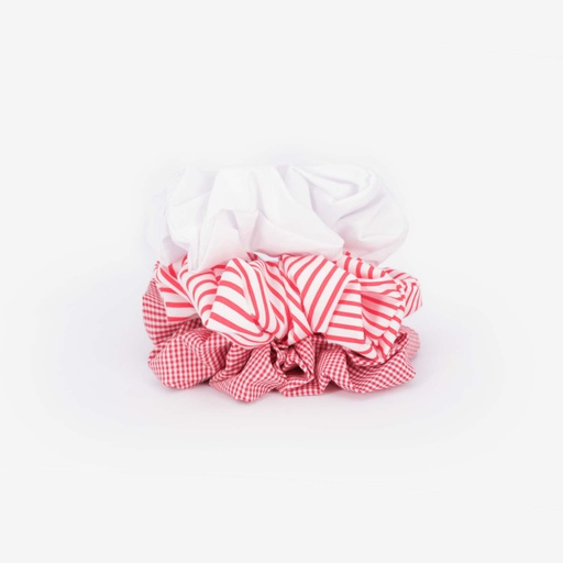 [01-010-112-001-K979] Lots de scrunchies cheveux femme (Rouge Imprimé Rayure &amp; Carreaux Rouge et Blanc &amp; Blanc)