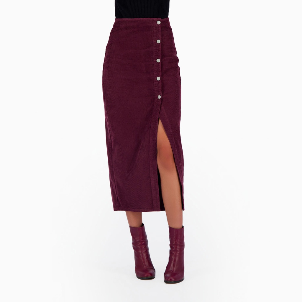 Jupe midi femme boutonnée en velours SOULEF