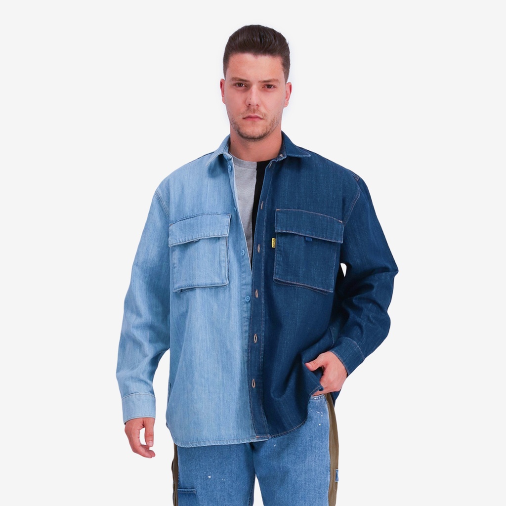 Upcycling chemise workwear homme en jeans bi-couleur - WAAD V2