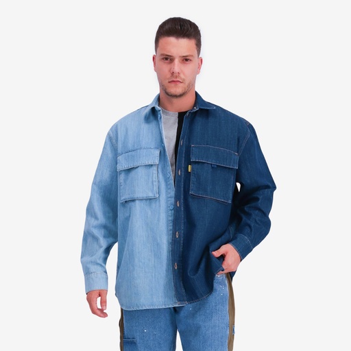 [01-010-09-099-K920-L] Upcycling chemise workwear homme en jeans bi-couleur - WAAD V2 (L)
