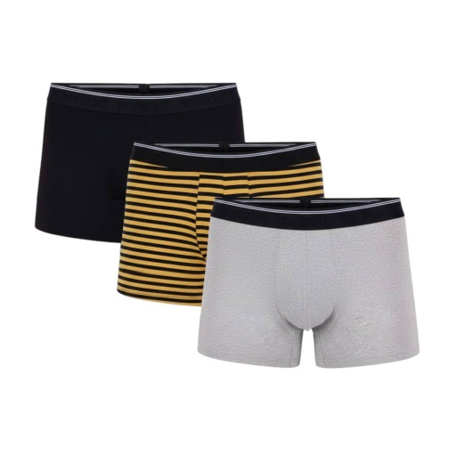 [05-010-41-008-K999-L] Lot  de 3 shortys homme en coton stretch (Noir Rayure Jaune Moutard &amp; Noir &amp; Gris Chiné, L)