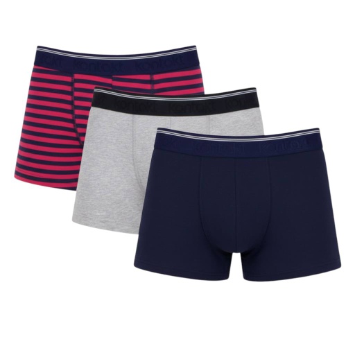 [05-010-41-008-K1000-L] Lot  de 3 shortys homme en coton stretch (Bleu Marine Rayure Rouge &amp; Bleu Marine &amp; Gris chiné, L)