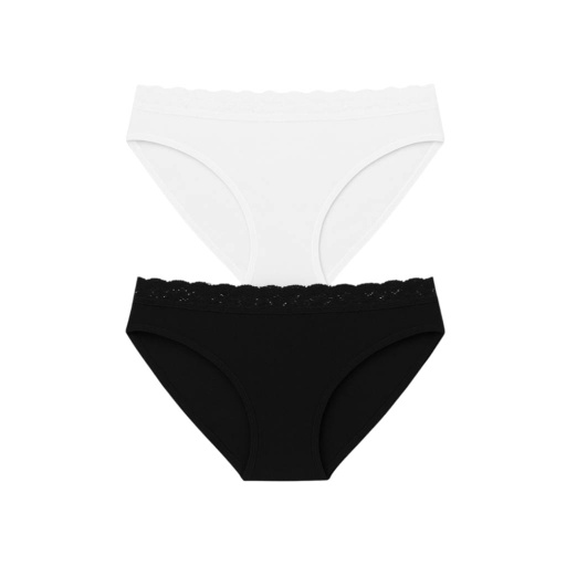 [05-010-20-051-K163-L] Lot de 2 Slips taille haute femme bords dentelle en coton stretch (L)