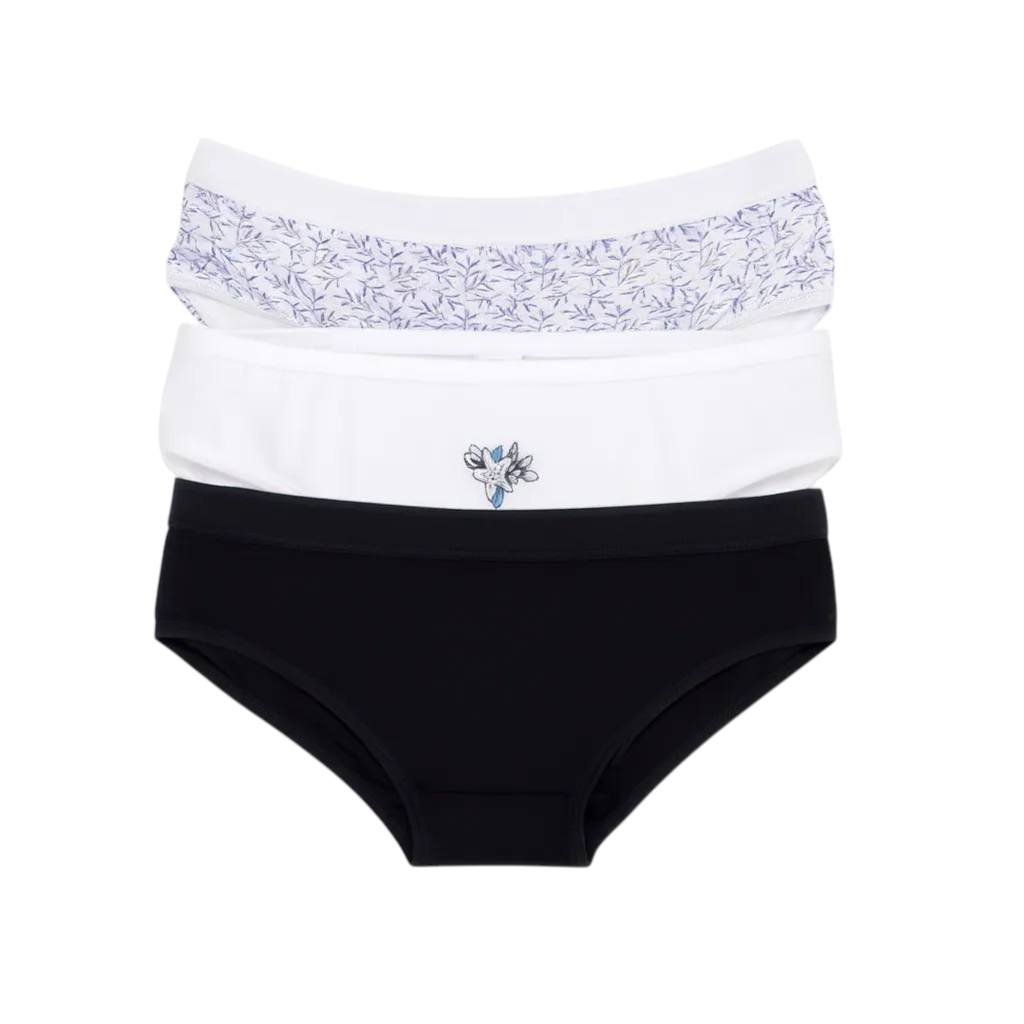 Lot de 3 Slips taille haute femme bords elastique large en coton stretch