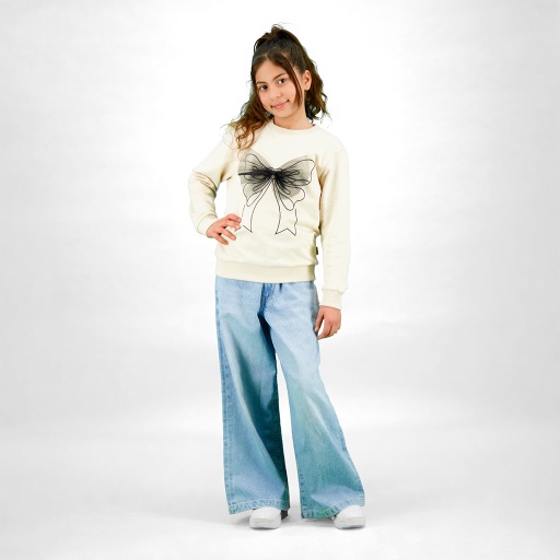 [05-010-36-242-K005-10-12A] Sweat regular fille avec noeud en tulle (10-12A)