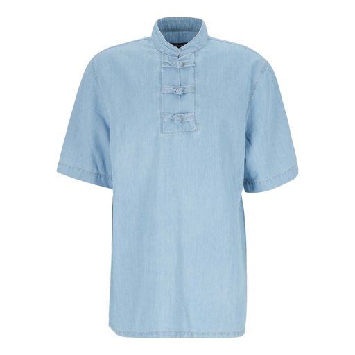 [01-010-09-104-K412-L] Tunique homme manches courtes avec détail dengri-TAHA (Jeans Bleu Clair, L)