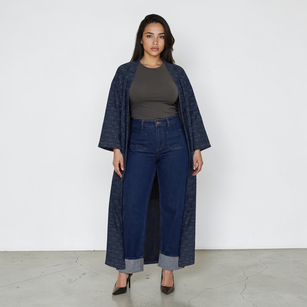 Kimono femme en jeans avec laser all over - KARAMA