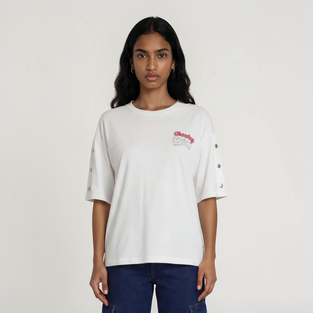 T-shirt femme sur taille avec boutons pression  CHEWING GUM