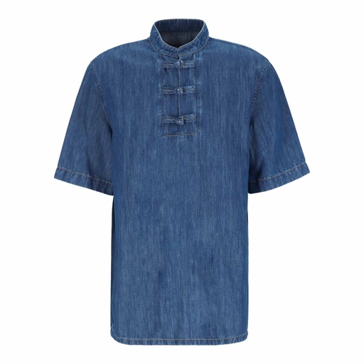 [01-010-09-104-K419-L] Tunique homme manches courtes avec détail dengri-TAHA (Jeans Bleu  Moyen, L)