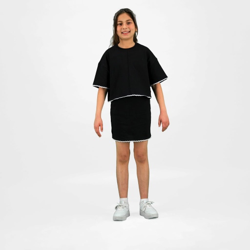 [05-010-21-043-K040-10/12A] Jupe fille avec cordon et galant contrasté en molleton (10/12A)