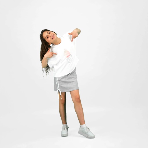 [05-010-21-044-K025-10/12A] Jupe fille avec noeuds sur les côtés en molleton (10/12A)